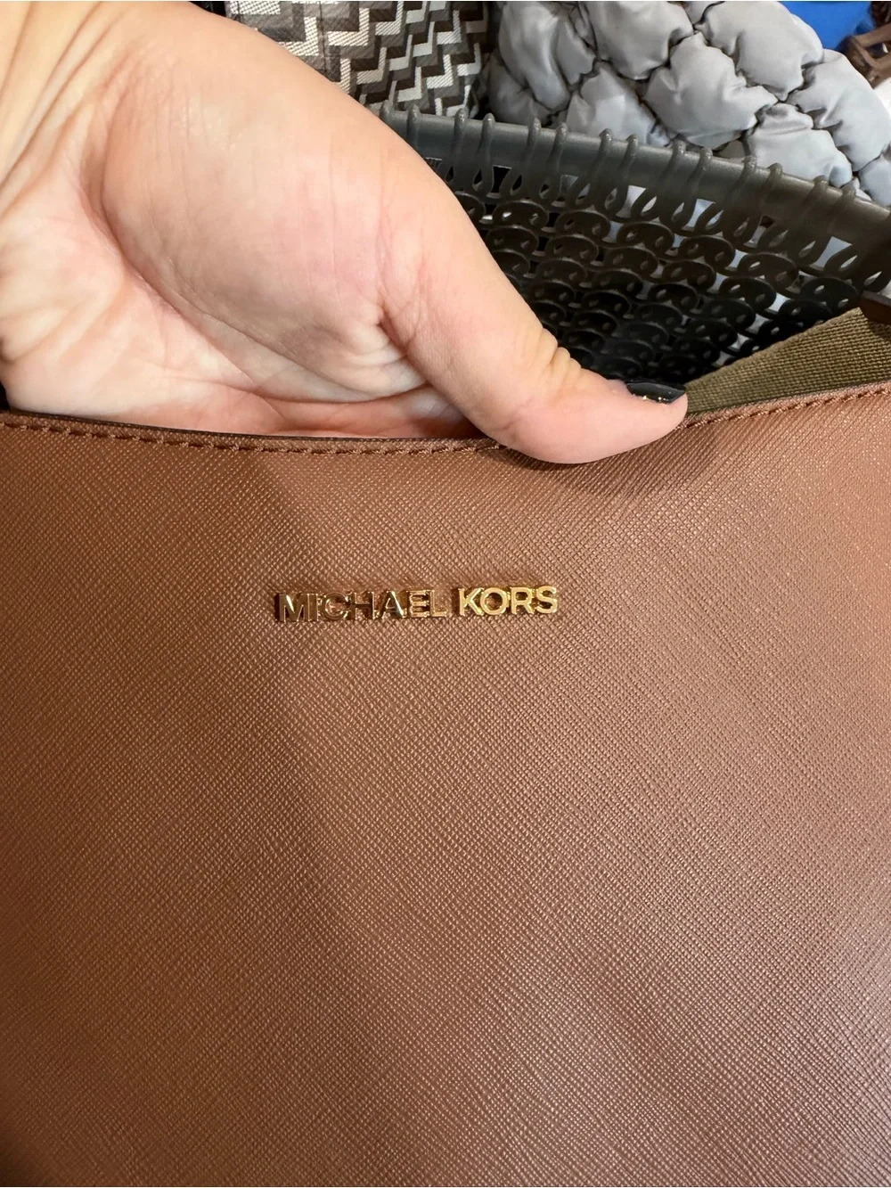 Michael Kors Brown Leather Crossbody Bag with Black Strap